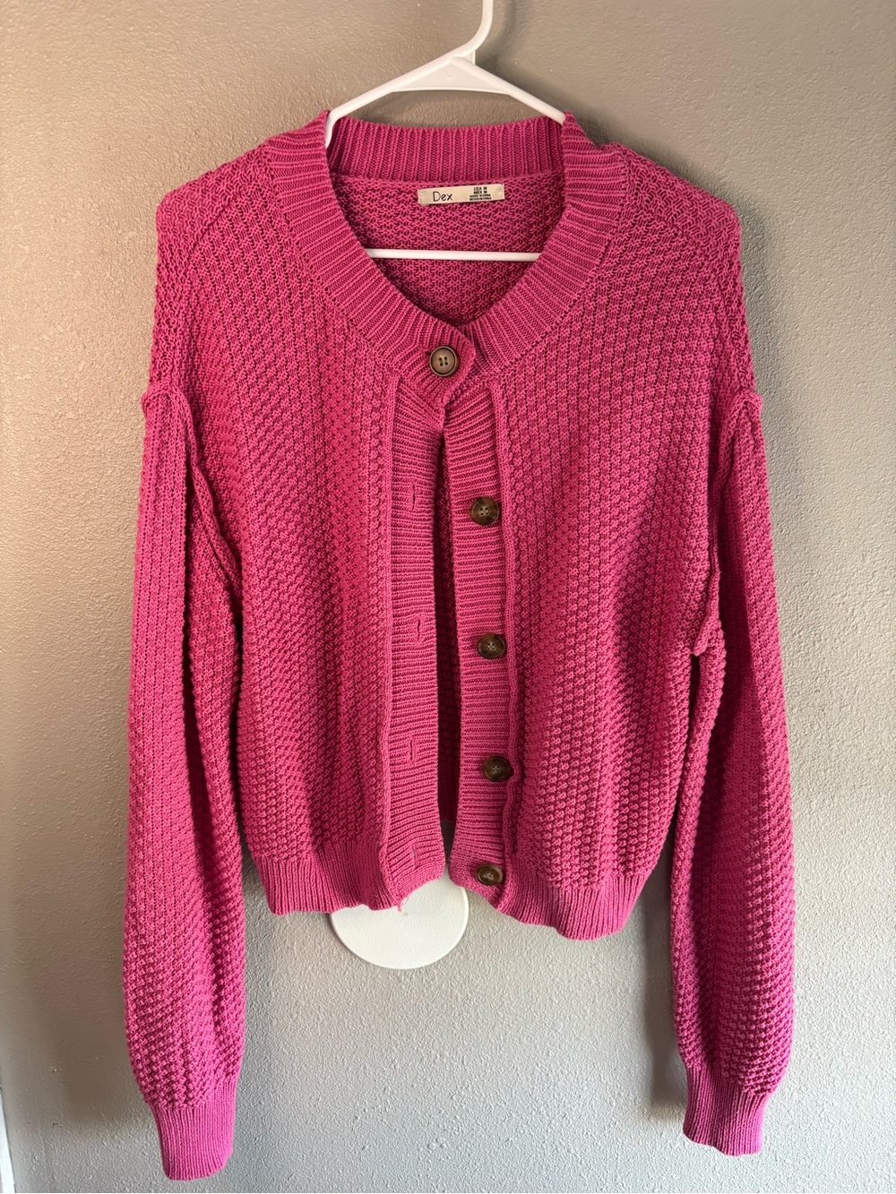Dex Bright Fuchsia Button-Front Knit Cardigan